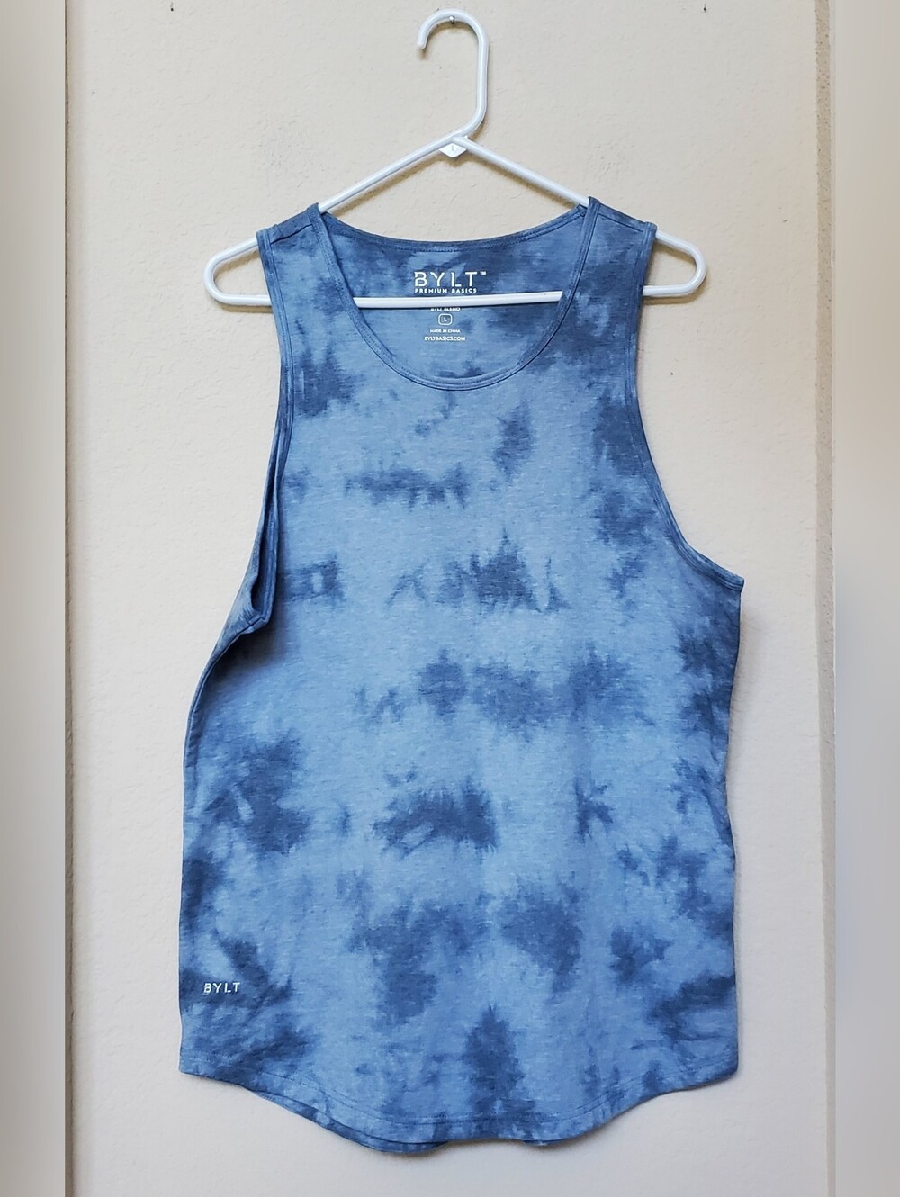 BYLT Basics Blue Tie-Dye Muscle Tank.  Soze Large